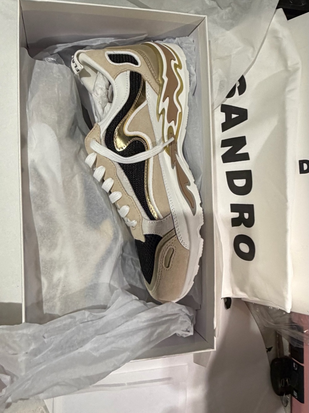 Sandro FLAME Beige Black Metallic Accent Sneaker